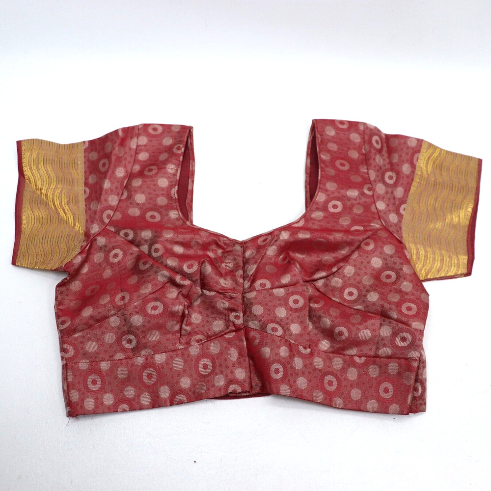 Indian Choli Crop Top Blouse M 8 10 Burgundy Silk Gold Edge Boho Festival Party